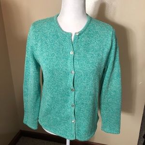 L.L. Bean Green/White Full Button Heavy Cardigan Sz M EUC